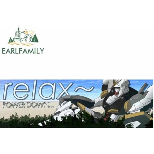 EARLFAMILY 13cm x 4.3cm for Gundam Sandrock Relax Power Down Vinyl Car Stickers DIY Anime Decoration Suitcase Japanese Decal