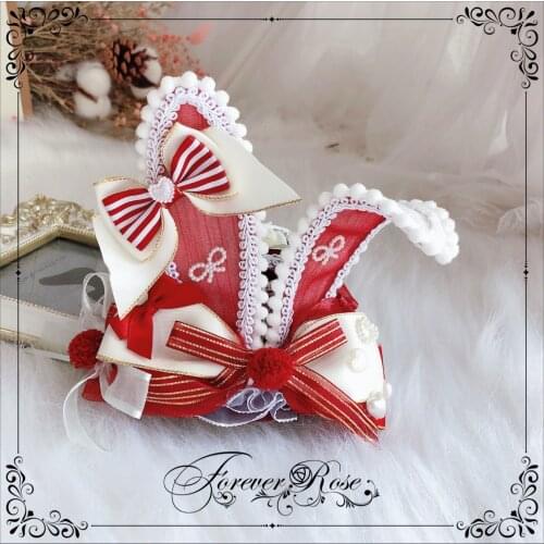 Valentines Day Red Soft Sister Rabbit Ears Top Hat Palace Style Headdress Lolita Girl Kawaii Topper Cosplay Hair Accessories