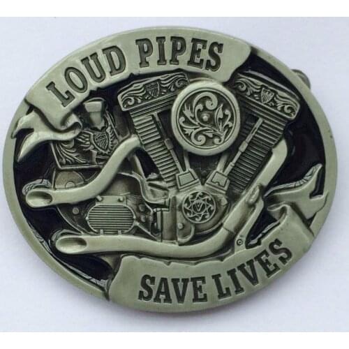 Loud Pipes Save Lives Motorcycle Belt Buckle