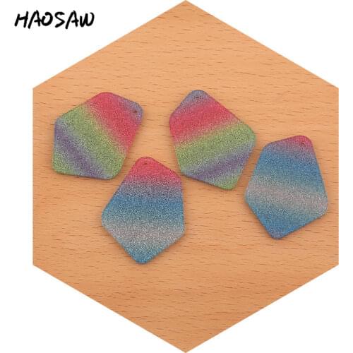 HAOSAW 28*37MM 6Pcs/Lot Acetic Acid Charm/Rainbow Shinny Color/Geometric Shape/Jewelry Accessory/Hand Made/Earring Findings