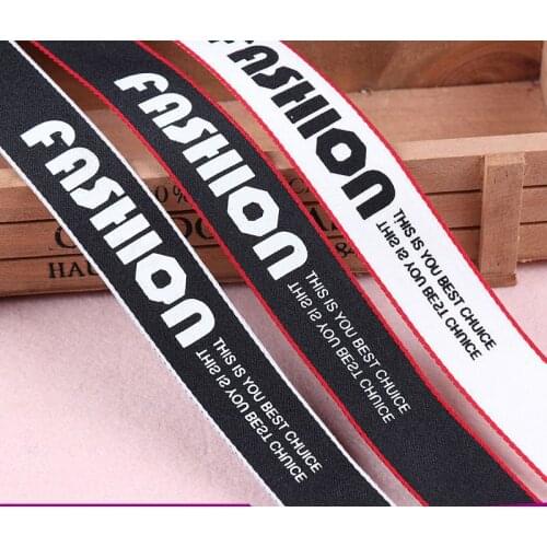 2M 25mm Black Red White Printed Fashion Logo Letters Ribbon Belt DIY Handmade Sewing clothes Hat Tape material grosgrain ribbon