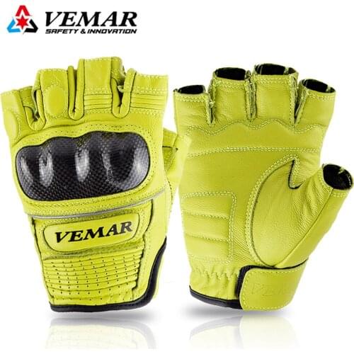 Genuine Leather Half Finger Motorcycle Gloves Summer Motorbike Driving Hard Shell Protect Gloves Riding Semi-Finger Moto Guantes