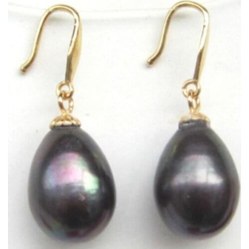 Real rare AAA+ 11x13mm BLACK Tahitian natural Pearl Dangle Earring JEWERLY