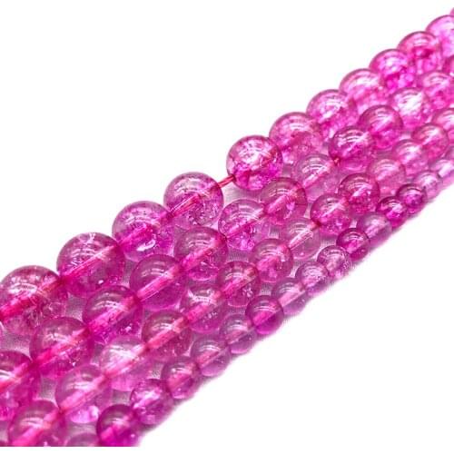 Natural Stone Rose Red Popcorn Crystal 6mm 8mm 10mm 12mm Round Loose Beads Fit DIY Necklace Beads For Jewelry Making 15"