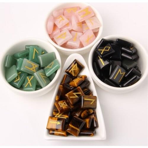 Wholesale Divination Set Natural Reiki Fengshui Black Agat Tiger Eye Stone Runes Stones Manual Sculpture Slice For Entertainment