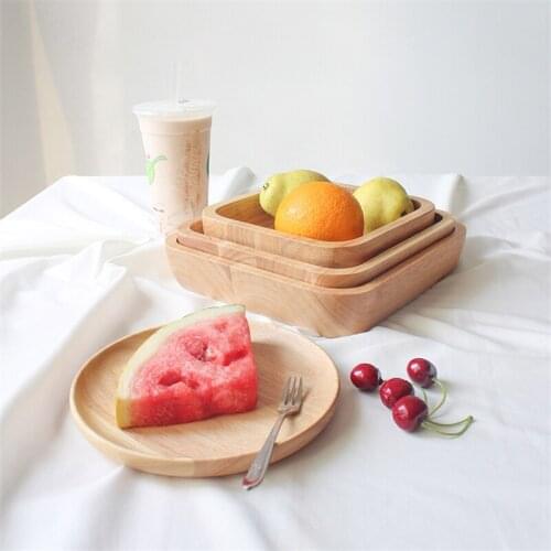 Food Serving Tray, Rubber Wood Round Japanese Dinner Plate, Kitchen Storge Board for Meat Cheese and Vegetables plates dish set