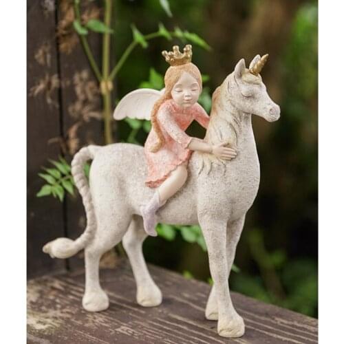 RESIN FOREST ANGEL FIGURINE UNICORN ANGEL GIRL PRINCESS CRAFT MINIATURE VINTAGE HOME DECOR HOME DECORATION ACCESSORIES R4554