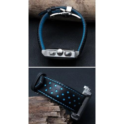 20mm 22mm Real Cowhide Leather Handmade Black Red Blue Wrist Watch Band Strap Double Push Deployment Clasp