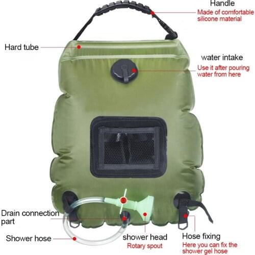 New 20L Water Bags Outdoor Camping Solar Shower Bag Foldable Heating Camp Shower Hiking Climbing Bath Bag Switchable Shower Head