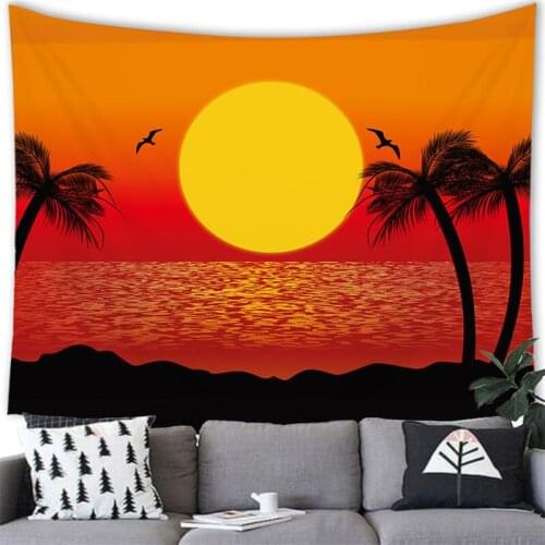 Tropical Palm Tree Leaves Tapestry Wall Hanging Seaside Sunset Landscape Tapestries Bohemian Decor for Home Living Room Dorm
