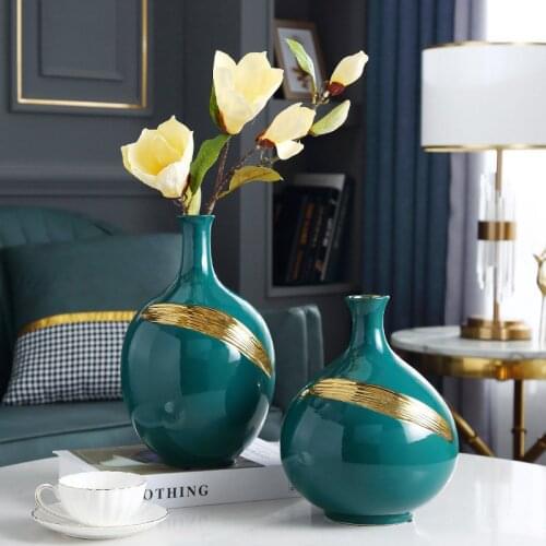 Golden Ceramic Bottle Shape Vase Home Decor Mouth Vase Artificial Floral Decoration Hollow Crafts Modern Decor fairy decor