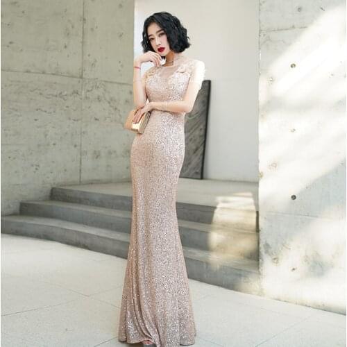 Evening Dress Appliques Lace O-Neck Short Sleeves Sequins Floor-Length Luxurious Mermaid Plus size Women Formal Party Gown C391