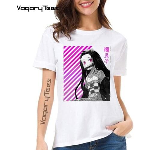 Vintage Demon Slayer T shirt Women Short Sleeve Kimetsu no Yaiba Nezuko T-shirt Tanjiro Kamado Casual Manga Anime Tee Gift