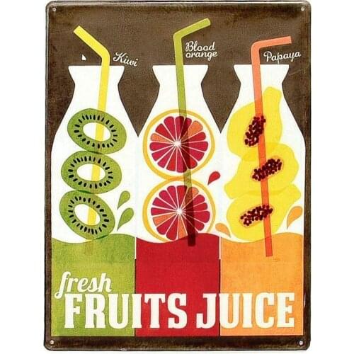 Keystone Emboss Plate Kiwi Orange Papaya Fresh Fruits Juice Cafe Tin Sign Board 8x12 Inch Metal Wall Panel