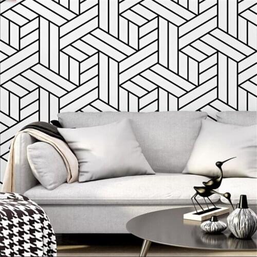Wellyu Nordic style wallpaper TV background black and white plaid geometric bedroom living room modern minimalist wallpaper