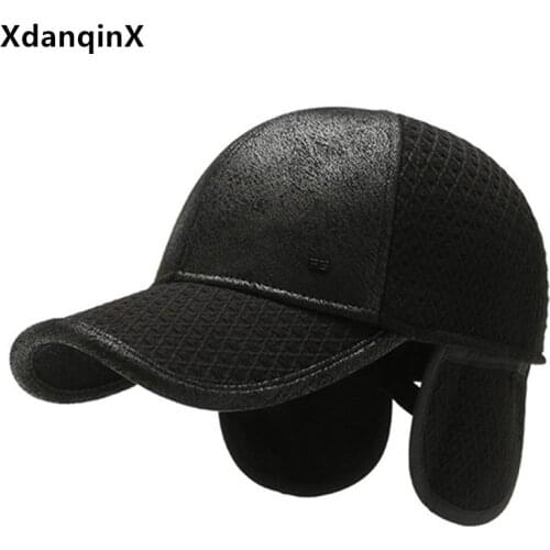 XdanqinX Winter Hat Mens Warm Baseball Cap Earmuffs Hats Adjustable Size Men Brand Caps Dad Plus Velvet Thick Windproof Cap New