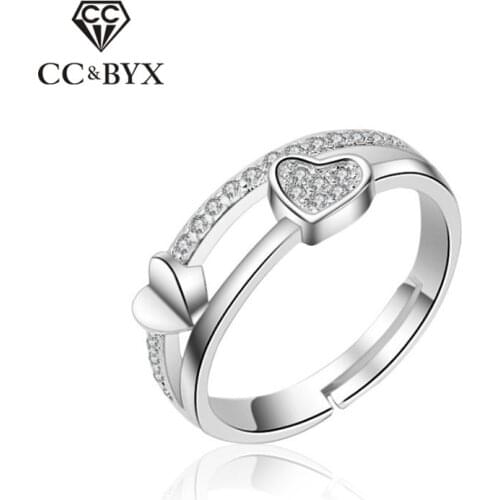 CC Open Rings For Women Heart-Shaped Lover Anel Bridal Wedding Fashion Jewelry Engagement Bijoux Femme Drop Shipping CC2061