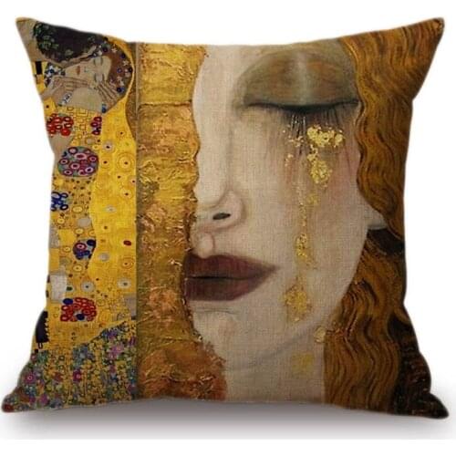 Girl Gold Tears Cushion Covers Luxury African Oil Painting Throw Pillow Case Home Decor Pillowcase