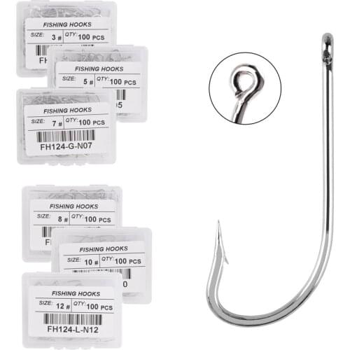 100pcs Jig Hooks Stainless Steel Big Long Shank Fishing Hooks Sea Pint Hook Fishhook Set with Eyes Barb Fishing Accessories
