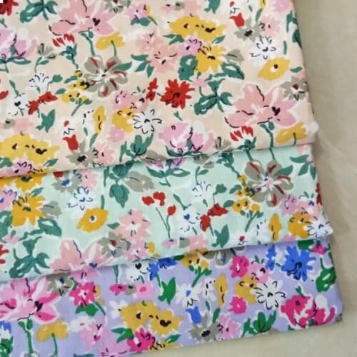 145x50cm Yellpw Green Purple Small Floral Pastoral Style Cotton Poplin Sewing Fabric, Making Womens Childrens Clothing Cloth
