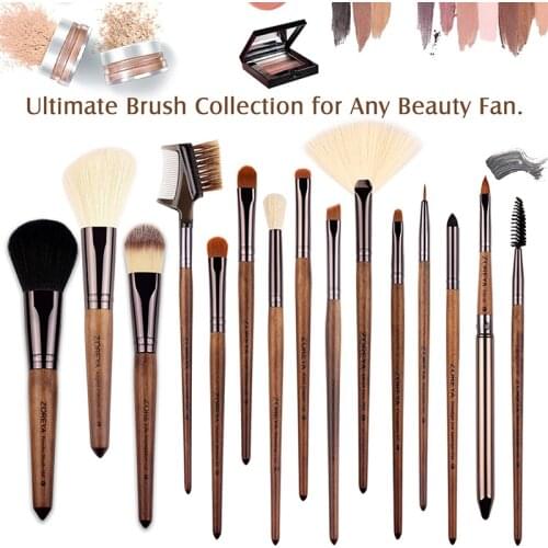 Zoreya 15Pcs Wooden Handle Makeup Brushes Set Eye Shadow Blending Eyeliner Eyelash Eyebrow Brushes For Makeup