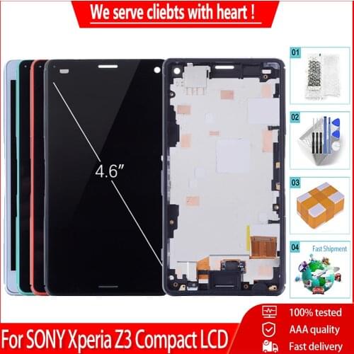 4.6" Original For SONY Xperia Z3 Compact LCD Display Touch Screen With Frame Replacement For SONY Xperia Z3 Mini D5803 D5833 LCD
