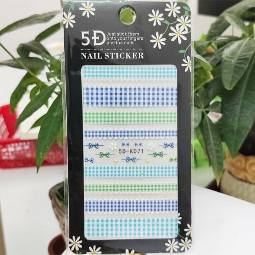 5D Stickers for Nails Color Checkered Stripe Line Nail Art Decorations Stereoscopic Sticker Accessories Anaglyph Effect Design