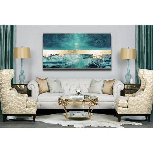Abstract Painting Large Wall Art Sea Painting Minimalist Canvas Art Gold And Blue Art Handmade Acrylic Wall Painting Home Decor