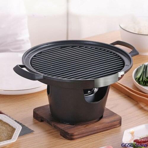 Non-stick BBQ Grill Mini Alcohol Stove Barbecue Cooking Oven Home Smokeless Barbecue Grill Outdoor BBQ Plate Roasting Tools Gift