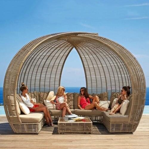 Freeshipping Lounger Outdoor Rattan Sofa Lying Bed Balcony Villa Outdoor PE Rattan Chairs Sets