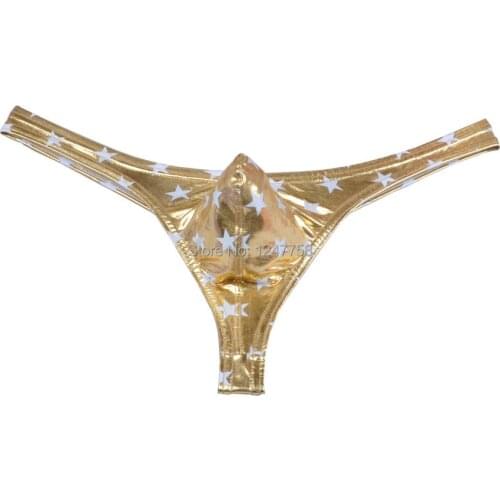 New Mens Bikini Thong G-string Stars Pattern Mini Short Pants Shiny Faux T-back Underwear