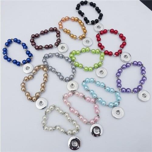 Dragonfly Bracelet Pearl Beads 18mm Snap Button Charms Socket Wristband 12 Pieces Assorted Colors Kids Children Size