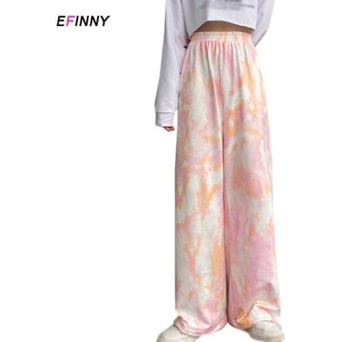 Summer Wide Leg Pants For Women Elastic High Waist Long Pants 2021 Female Flat Trousers Streetwear Casual Pants Women Clothing