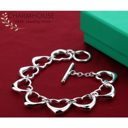 Pure Silver Charm Bracelets For Women Lady Multi Heart Link Chain Bangle & Bracelet Pulseira Femme New Fashion Jewelry Gifts