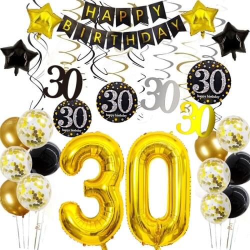 Birthday Party Decorations Adult 30 40 50 60 Years Happy Birthday Black Gold Balloon Wedding Anniversary Party Decor Supplies