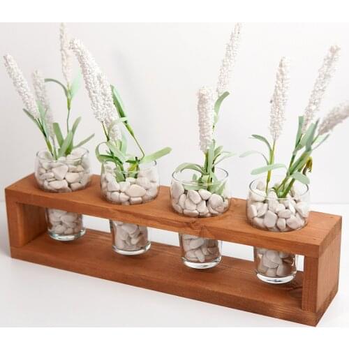 Light Walnut Color Natural Wood Pine 4 Section Decorative Flower Pot, Flower Bed