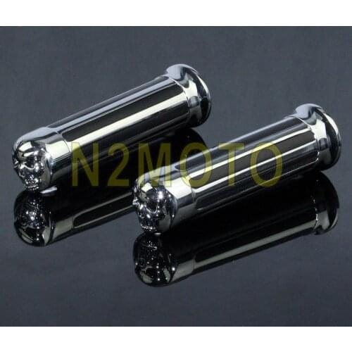 Chrome Skull Motorcycles 22mm Hand Grip Moto Custom 7/8" Handlebar Grip Aluminum for Harley Touring Softail Glide