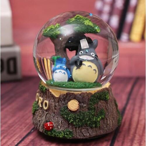 Creative totoro water ball octave resin base with snowflake rotary crystal ball miyazaki hayao animation girl culpture statue