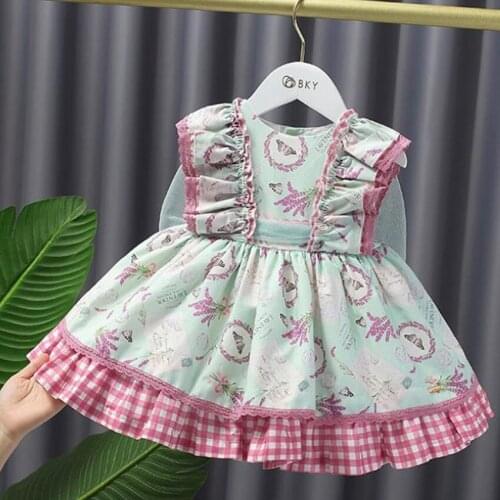Baby girl summer Spanish lolita princess dress kids casual cute bow printed sleeveless ball gown dress