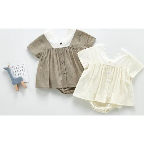 Summer Korean Style Baby Lace V-neck Patchwork Babys Gown Girls Jumpsuits