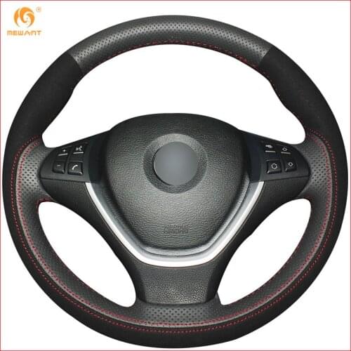 MEWANT Black Genuine Leather Black Suede Car Steering Wheel Cover for BMW E70 X5 2008-2013 E71 X6 2008-2014 Interior Accessories