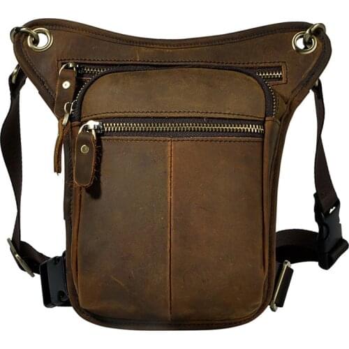 Mens Cowhide Genuine Leather Drop Leg Bag Fanny Waist Pack Thigh Belt Hip Bum Travel Motorcycle Riding Messenger Shoulder Pouch