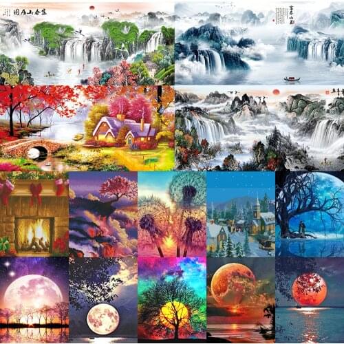 Beautiful Landscape Scenery Set DIY Cross Stitch Different Sizes 11CT Ecological Cotton Thread Printing Embroidery Paintings