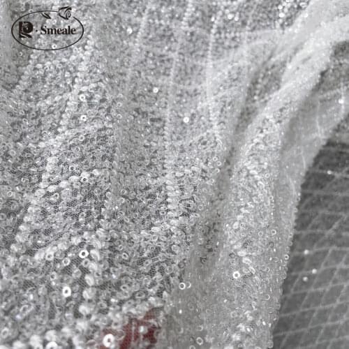 2021 New Encrypted Beads Sequins Ivory Bride Lace Fabric Diamond Lattice Luxury Evening Dress French Lace RS3106