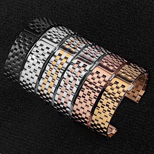 Solid Steel Belt Elbow Flat Head Watchband Dual-use Five-bead Push Button Hidden Butterfly Clasp Straps Straight Arc Interfaces