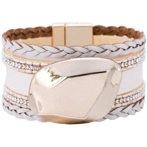 ORNAPEADIA New Bohemian Bracelet Personality Simple Geometric Irregular Multi-layer Woven Magnetic Buckle Leather Bracelet