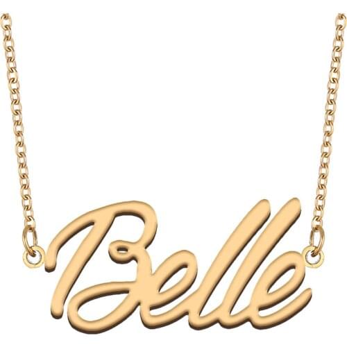 Belle Name Necklace for Women Stainless Steel Jewelry 18k Gold Plated Nameplate Pendant Femme Mother Girlfriend Gift