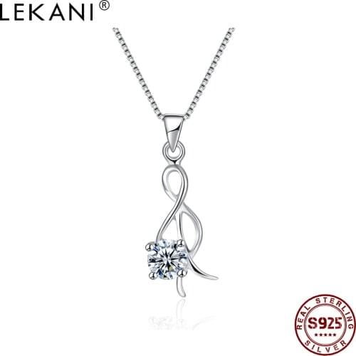 LEKANI 925 Sterling Silver Trendy Cubic Zirconia Necklace For Women Simple Hollow Cute Pendant Necklaces Original Jewelry