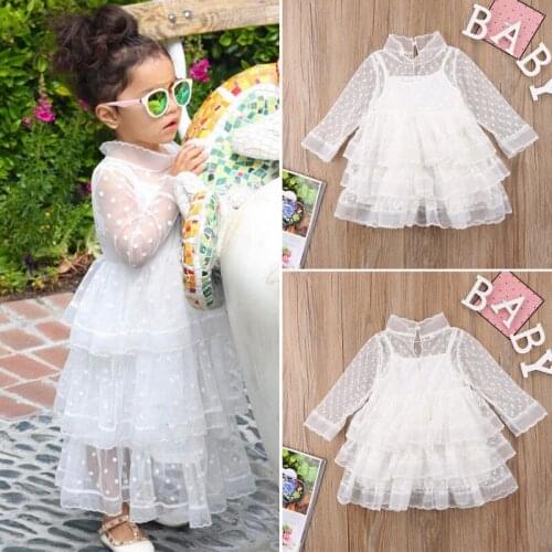 Pudcoco Girl Dress Kids Baby Girls Dot Party PrincessTulle Lace Dress Wedding See-through Dresses