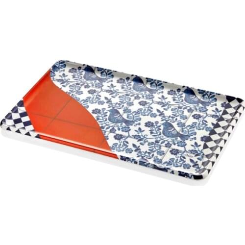 The Mia Gift Guests Tea Coffee Food Sweet Service Presentation For Ottoman Tile and Bird Motif Melamine Fade Tray 53X32 Cm